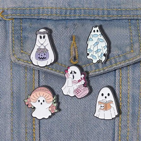 Cartoon Halloween Ghost Enamel Pins Purple Pumpkin Mushroom Book Fish Brooch Badge Cute Fun Lapel Jewelry Gift For Kids Friends