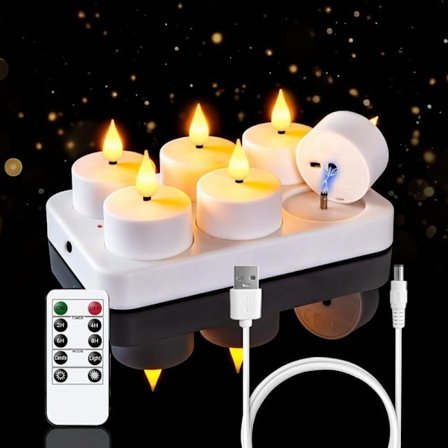 12 stk. Genopladelige LED Fyrfadslys Uden Flamme – Med Fjernbetjening og Timer, Batteridrevne Lys til Halloween og Festdekoration_TF_TF 6 stk.