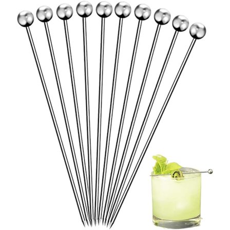 Cocktail-tikut, 10 kpl Uusiokäyttöisiä Hedelmätikkuja Värikkäitä Cocktail-tikkuja Alkupaloja Baarijuhliin ja Klubille (Hopea)