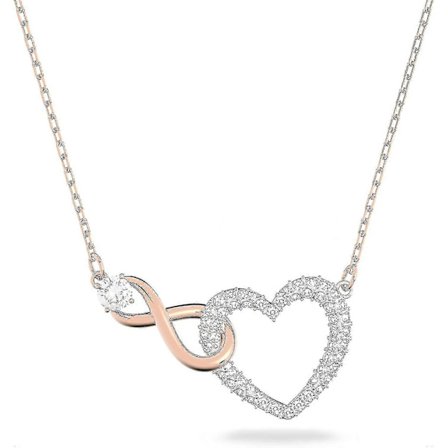 Infinity Hjärta Smyckeskollektion, Halsband och Armband, Roséguld Rhodiumton Finish, Klara Kristaller