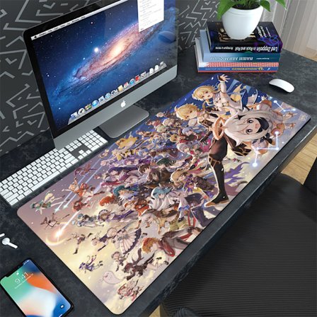 Game Yuanshen tegneserie kontor tastatur computer skrivebordspude stort kreativt underlag vandtæt smudsafvisende fortykket musemåtte,400*900*3mm