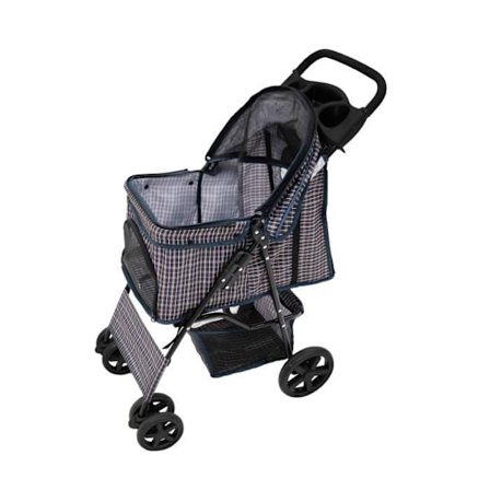 Hundvagn för Husdjur - Blå Tartan - Utomhus - Stålram - Optimal Komfort - Upp till 15 kg