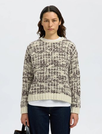 Selected Slflindsay Ls Knit O-Neck - Beige - S