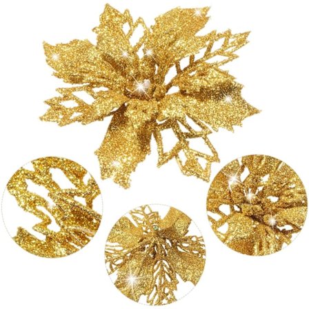 Kunstige blomster juledekoration 5-pak Guld