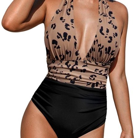 Kvinners badedrakt halterneck slankende ryggløs V-hals badedrakt