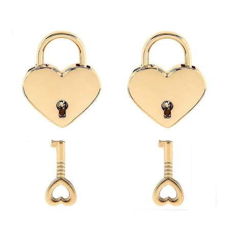 Miniatyr Lås med Nøkkel for Smykkeskrin Oppbevaringsboks Journal, Liten Metall Hjerteformet Hengelås, 2 Pakk, Gull