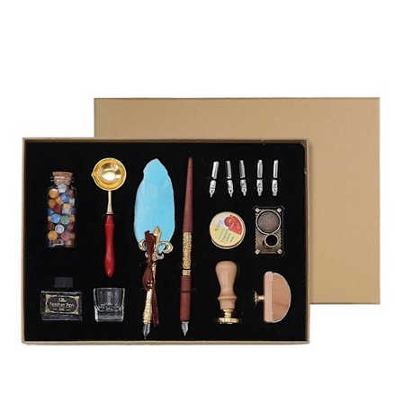 Eurooppalaistyylinen sulkakynäsetti, vintage-tyylikäs sulkakynäsetti imupaperileimasimella, sulatusvahalusikalla 5