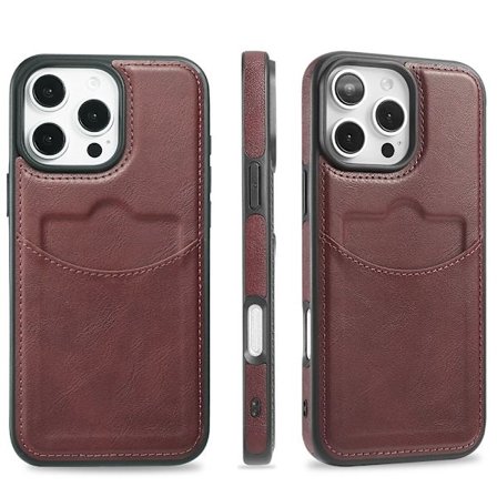Slimmat Kortfacksskal i Läder kompatibel med Iphone 16 pro max