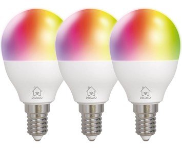Deltaco-SMART HOME RGB bulbs, E14, G45, 5W, mini globe-3-pk dimbar smart LED-lampe med RGB-farger-Smart home-Glødepærer