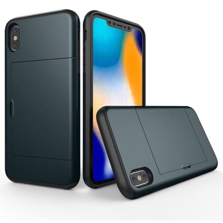 Iphone 9 Plus Mobilskal Silikon Plast Korthållare - Mörkblå
