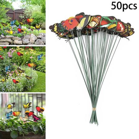 50 stk PVC 25*4,5 cm Butterfly Stakes Udendørs Havepotte Farverig Blomsterpotte Seng Have Yard Kunst Blomsterpotter