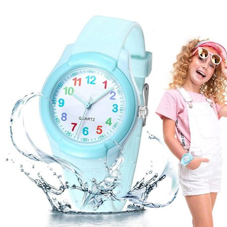Analog klocka för barn, vattentät, för flickor och pojkar, lära sig tiden, lättläst armbandsur för barn