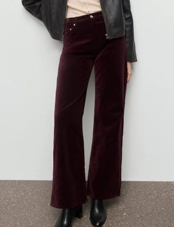 Mango Wide-Leg Velvet Jeans - Burgundy - 34