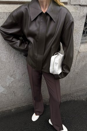 KatarinaKrebsXNaKd Bomber court en similicuir - Vestes en similicuir - Marron - EU 34