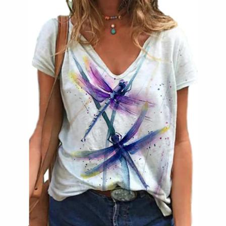 Kortärmad T-shirt För Kvinnor Med Blommiga Printed Toppar