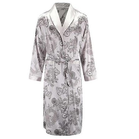 JWL-Men Herrrock Långärmad Badrock Silkeslen Satin Kimono Drakmönster Pyjamas Badrock Nattrock
