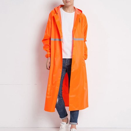 Lang regnfrakk fortykket reflekterende regnfrakk gjenbrukbar poncho vanntett stilig lang regnjakke for utendørs oransje XL