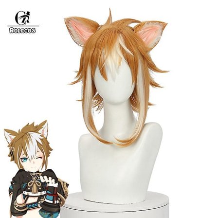 Gorou Cosplay Wig Game Genshin Impact Gorou Cosplay Wig Brown 35cm Men Headwear Heat Resistant Synthetic Hair With Ear SWPF