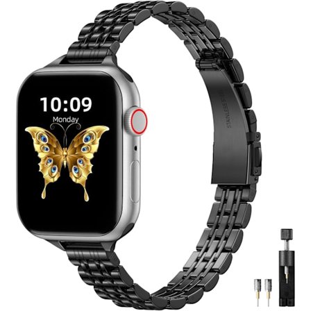 Metallarmband Kompatibla med Apple Watch 41mm 40mm 38mm, Justerbara för iWatch Series 9 8 7 6 5 4 3 2 1 SE 2/1 Ultra 2/1, Svart