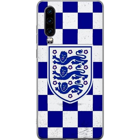 Kompatibel Mobilcover til Huawei Huawei P30 Grafisk skakternet mønster i blåt og hvidt med et klassisk heraldisk emblem, retro-inspireret sport- og