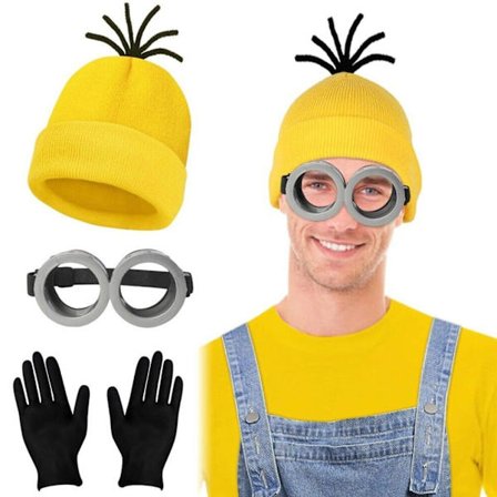 Voksne Børn Cosplay Minions Kostume Hue Handsker Briller Maskerade Jul C Sæt(Sød Hue+Briller+Handsker)-FM-