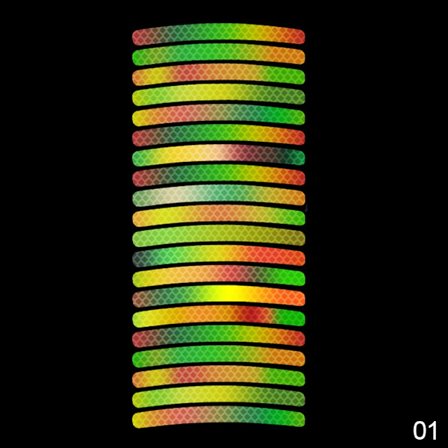 20 stk. farverige bilhjul nav klistermærker højt reflekterende strimler tape til cykel motorcykel personlighed dekorativt tilbehør~02638