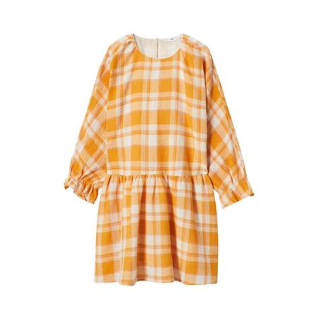 Mango Checked cotton Kjole Gul, Dame
