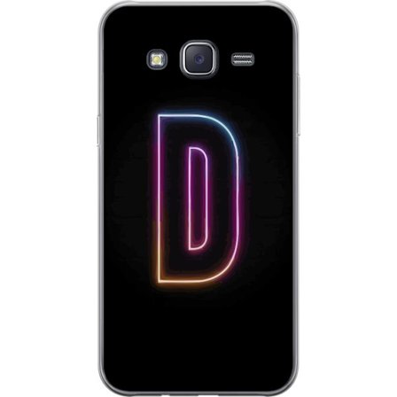 Kompatibel Mobilcover til Samsung Samsung Galaxy J5 Minimalistisk neonbogstav D i farveskiftende lys mod sort baggrund i moderne digital design