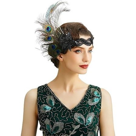 Flapper Pannband Peacock Feather Headpiece Gatsby Accessories