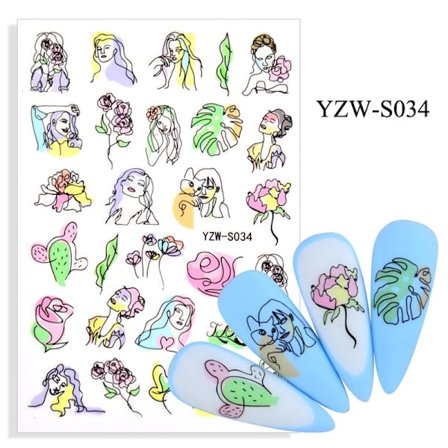 Nye 21 stiler forskjellige mønstre negleklistremerker enkelt ansiktsdesign blomsterblad geometrisk manikyr skyveknapp vann dekorativt klistremerke