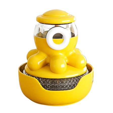 Sød blæksprutteformet sæbedispenserbørste til rengøring af tallerkener, gryder, pander og vaske, gul