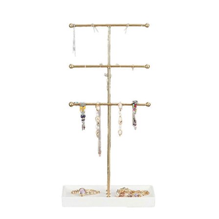 Guld T-formet smykke aftagelig 3-lags armbånd opbevaringsstativ øreringe halskæder ringe smykkestativ