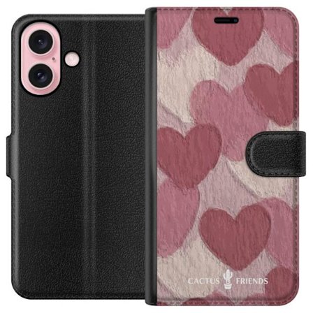 Kompatibelt Plånboksfodral till Apple Apple iPhone 16 Cactus and Friends - Blush Paper Hearts
