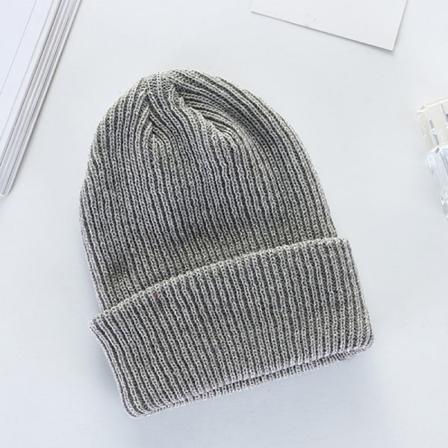 Vinter Herr Dam Stickad Mössa Solid Beanies Cap Tjock Varm Skida B