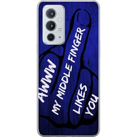 Kompatibelt Mobildeksel til OnePlus 9RT 5G Mørk typografisk illustrasjon med hjerteform og budskap om vennskap mot dyp blå tretekstur