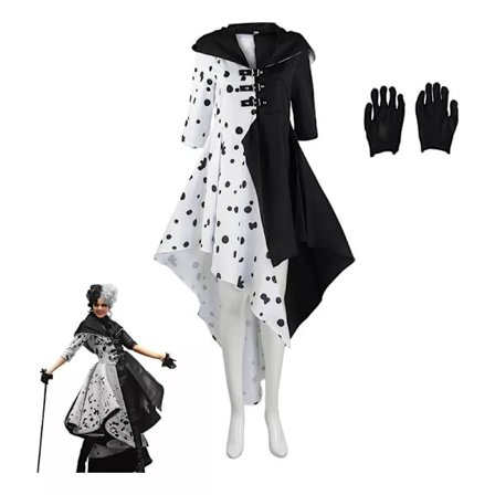 Cruella De Vil Cosplay-kjole Cruella Svart Hvit Polka Dots