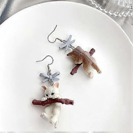 Yndige Hvide Kat Øreringe 3D Resin Kat Klemmer en Gren Drop Dangle Øreringe Tegneserie Dyre Smykker Øreringe til Kvinder Piger