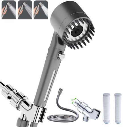 Højtryksbrusehoved med hovedbundsmassage shampoo børste til hud- og hårpleje, filterbrusehoved til at blødgøre hårdt vand, 4 i 1 brusehovedsæt