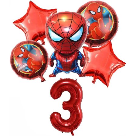 6 stk Superhelt Spiderman Tema 3-års Bursdagsdekorasjoner Rød Tall 3 Ballong 32 Tommer | Spiderman Bursdagsballonger (Spiderman 3-års Bursdag)