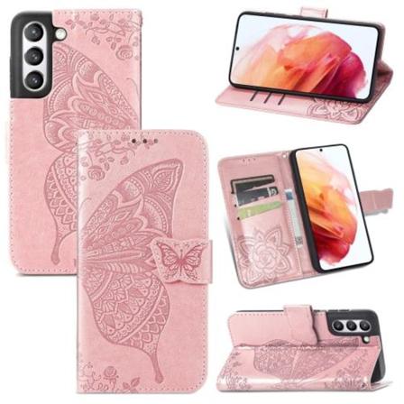Samsung Galaxy S21 Fe Fodral Big Butterfly Läder Roséguld