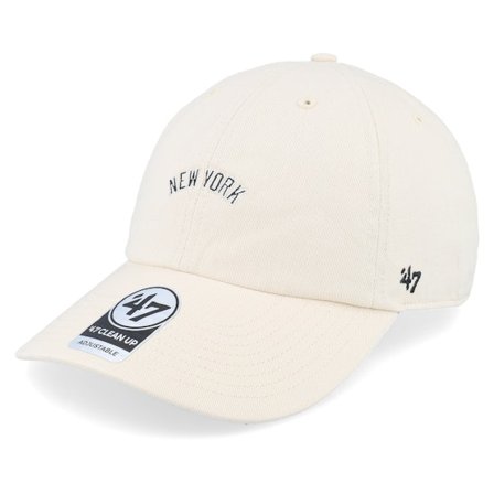 47 Brand - MLB Beige unconstructed Cappellino - New York Yankees Base Runner Script Clean Up Natural Dad Cap @ Hatstore