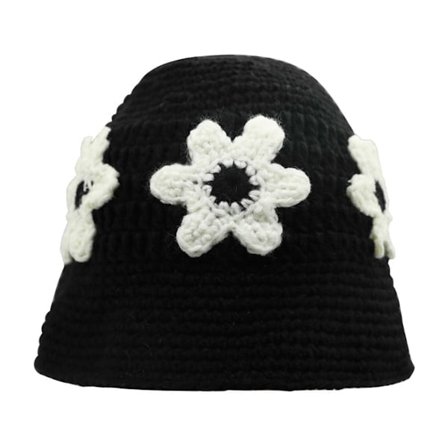 Heklet bøttehatt for kvinner - Trendy strikket blomsterhatt, slouchy, søt boho-blomst, håndlaget beanie, utendørs boho-reise- og fiskehatt
