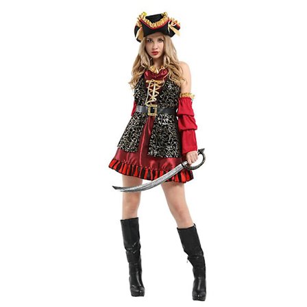 Kvinnlig piratkapten klänning kostym, Halloween pirat kostym