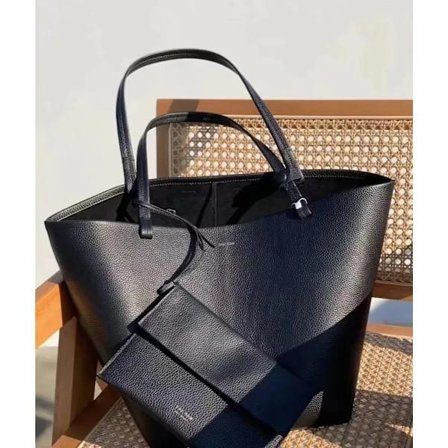 (Pow yeah!) Ægte læder skuldertaske dame stor kapacitet håndtaske dame håndtaske dame taske mode afslappet sidetaske til kvinder sort sort