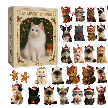 Adventskalender for katteelskere 2025 24 dager nedtelling til jul med 24 2D akryl søte kattunge tredekorasjoner adventskalender til jul (FMY)