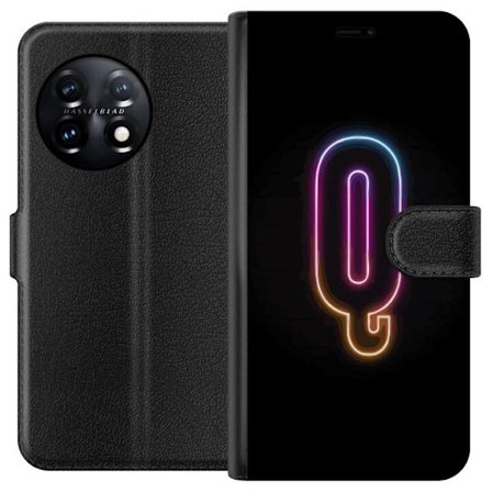 Kompatibel Tegnebogsetui til OnePlus OnePlus 11R Minimalistisk neonbogstav Q i lyse farver mod mørk baggrund
