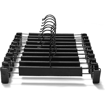 Buksebøjler, pladsbesparende nederdelsbøjler med drejekroge, justerbare clips, bøjler til tøj, frakker og beklædningsgenstande (10 stk., sort)-Perfet