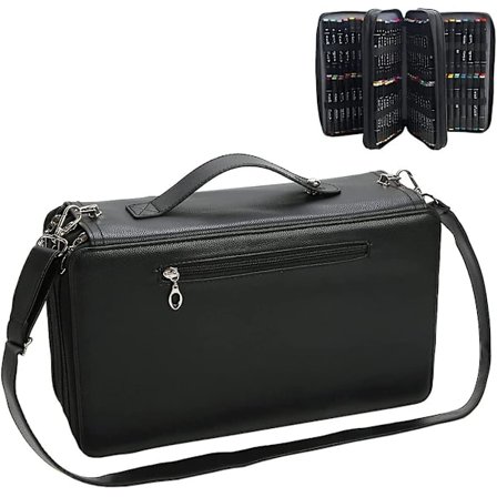 120-delad markerhållare med fack framtill med dragkedja, 3-lagers pennfodral