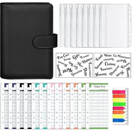 A6 Pu Notesbog Ringbind Budgetplanlægnings Ringbind Omslag, 8 Ringbind Lommer, Kontant Budget Kuvertsystem, til