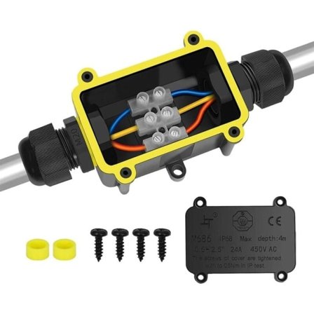 Utendørs koblingsboks IP68 Vanntett elektrisk kabelkobling Koblingsboks 2-veis koblingsboks for kabel Ø 4 til 14 mm -